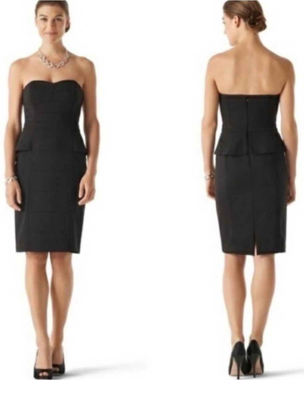 White House Black Market strapless peplum sheath cocktail dress size 8 B180